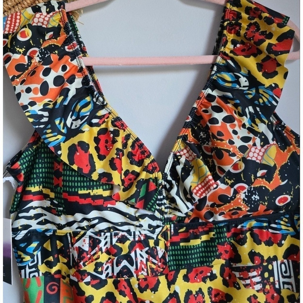 Averie NEW Harlow Tropical Animal Print Deep Plunge One Piece Swimsuit SZ XXXL - Picture 5 of 9